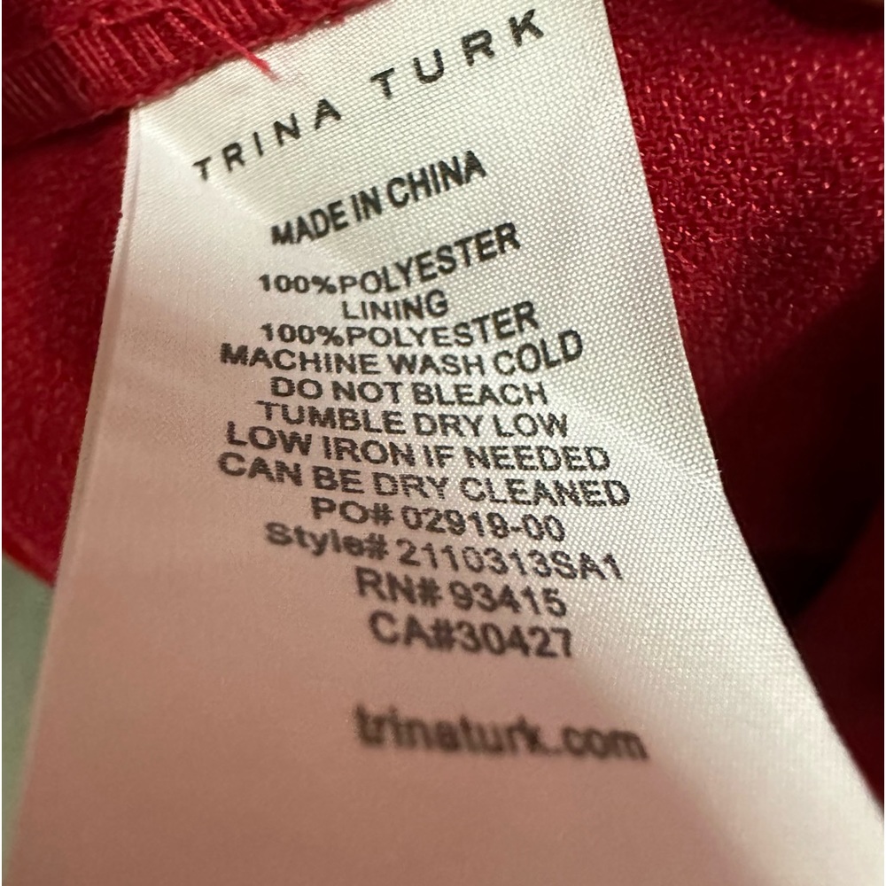 Trina Turk Ruby Red Shimmer 3 Quarter Sleeve Lined Zip Back Moment Dress Size 12 - Picture 11 of 12